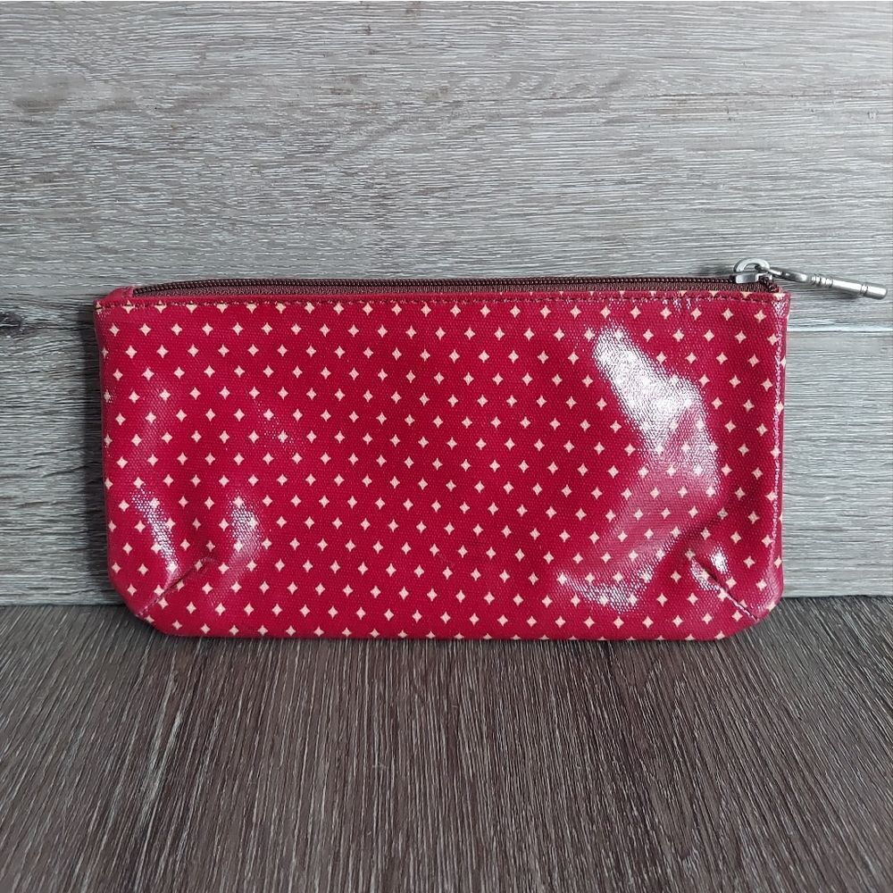 FOSSIL KeyPer Cosmetic Case Clutch Bag Coated Canvas Red Zip Pouch